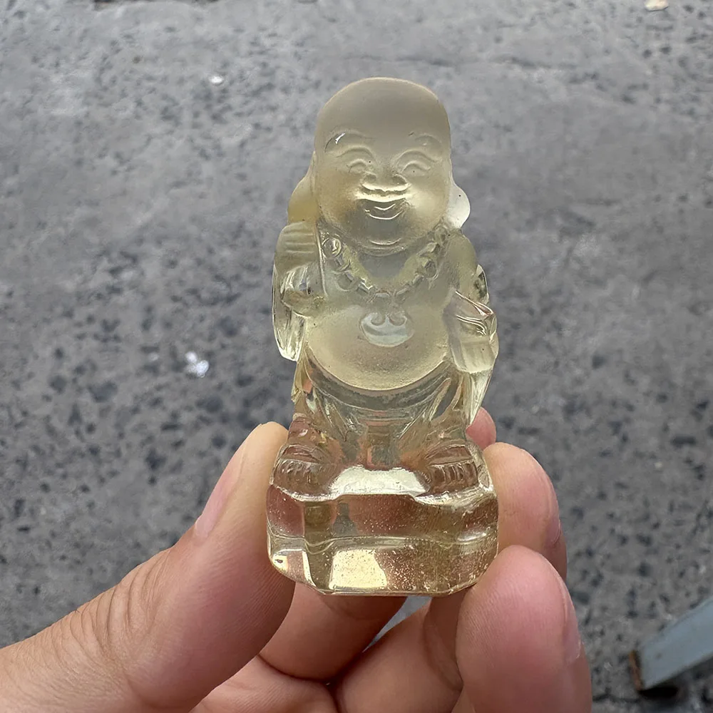 Custom Handcrafted Natural Citrine Laughing Buddha Figurine - Gemstone Buddha Statue Tabletop Decor for Healing