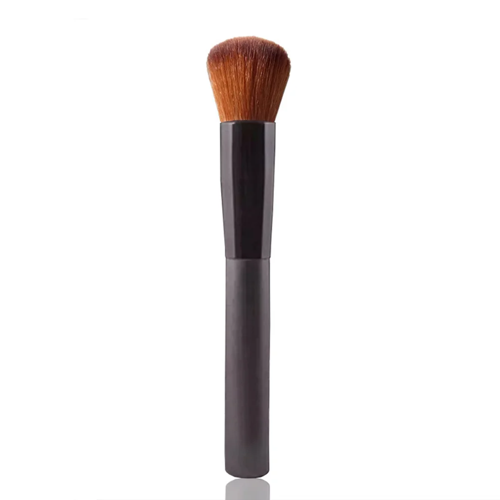 Pincel de maquiagem côncavo para rosto, base líquida, cabo de madeira natural, creme em pó, reparo de maquiagem para mulheres, meninas, preto