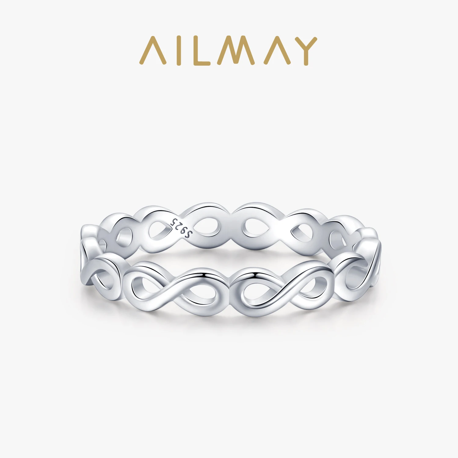 Ailmay Authentic 925 Sterling Silver Forever Infinite Love Finger Ring for Women Simple Design Ring Statement Jewelry Party Gift