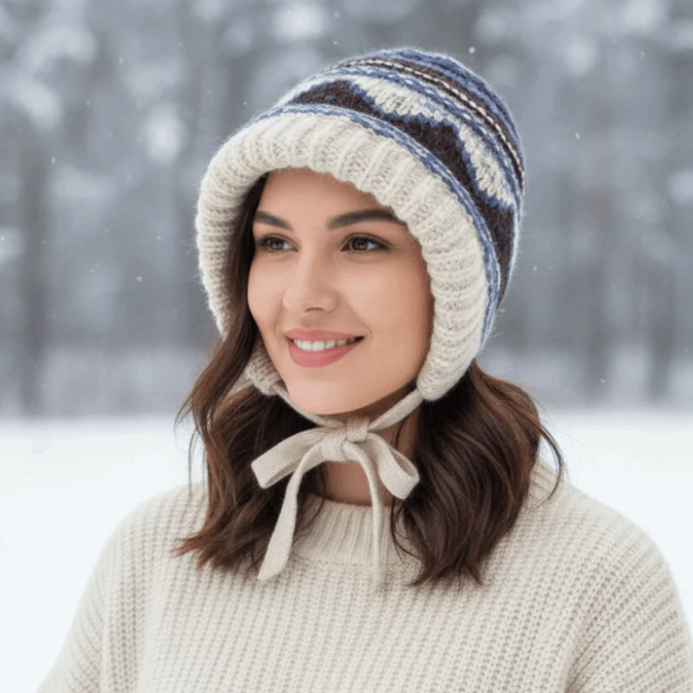 

Повседневная шляпа в этническом стиле Fair Isle Style, ветрозащитный утолщенный пуловер, шапка-бини, теплая вязаная плюшевая шапка в стиле ретро, велосипедная шапка