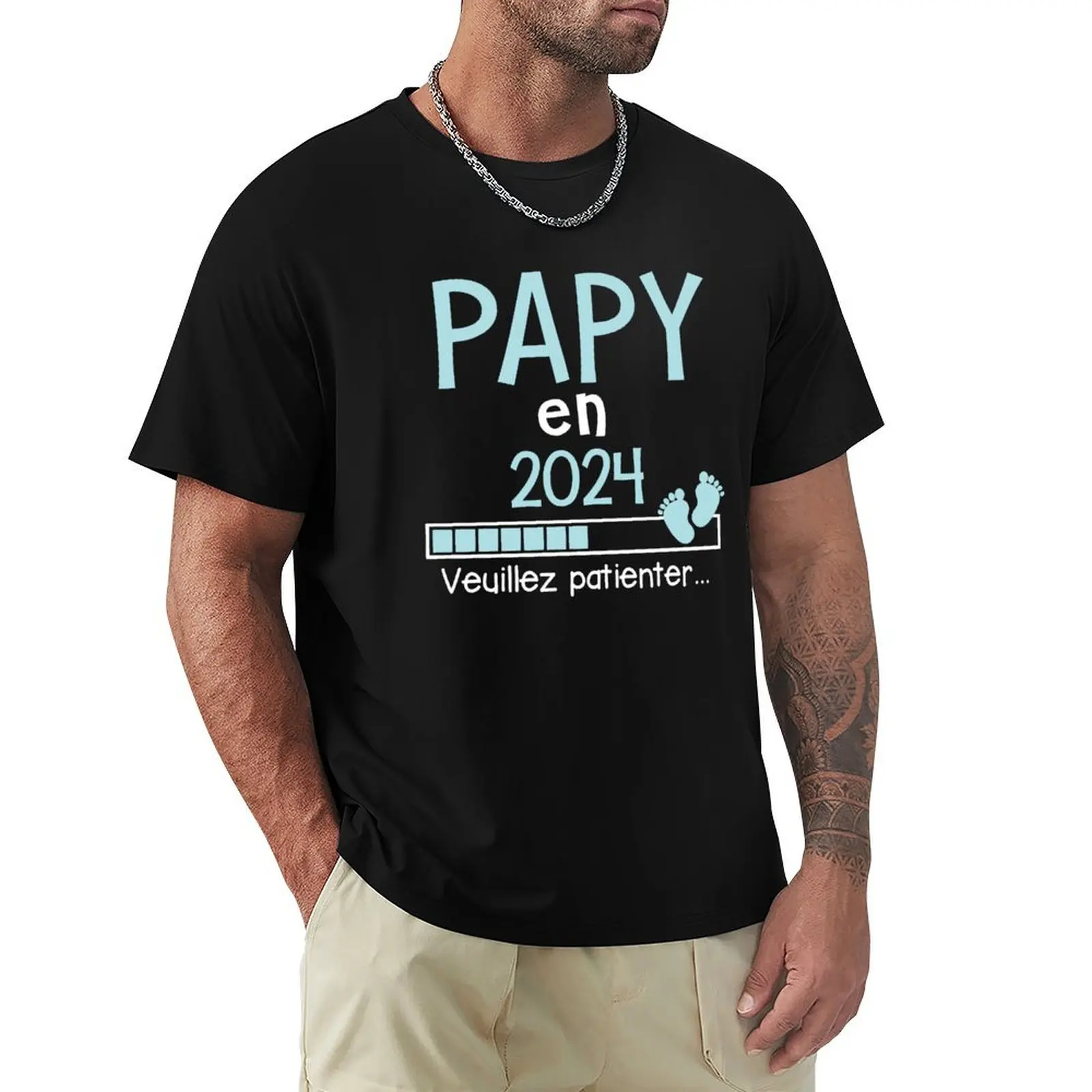 Papy en 2024 Cadeau Futur Papi T-Shirt Retro Style Print Casual Top
