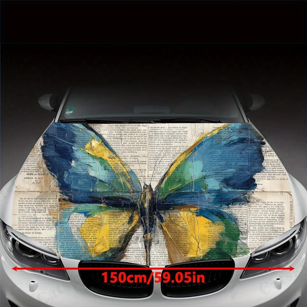 Vintage Butterfly Art Colorful Butterflies on Old Book Pages Car Hood Sticker PVC Self Waterproof stick, Striking Auto Exterior