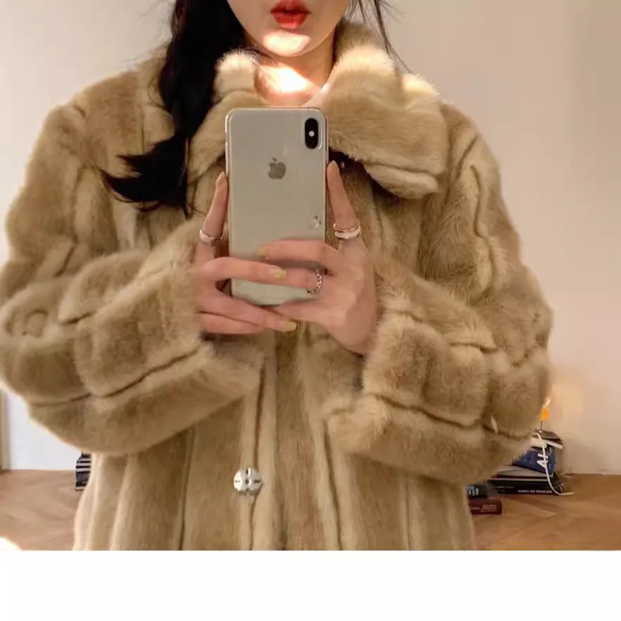 Faux Fur Women Short Coats Jackets Turn Down Collar Coat Thick Warm Y2k Streetwear Jacket Elegant Work Outerwear Autumn Winter