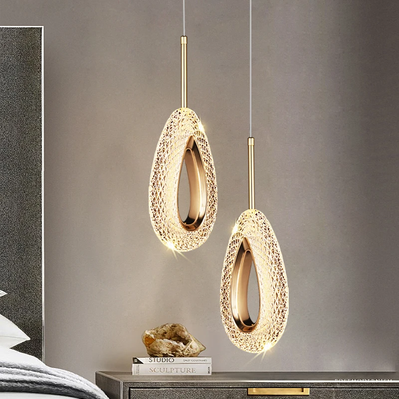 

Bedroom bedside chandelier modern simple light luxury Nordic Internet celebrity master bedroom background wall creative minimali