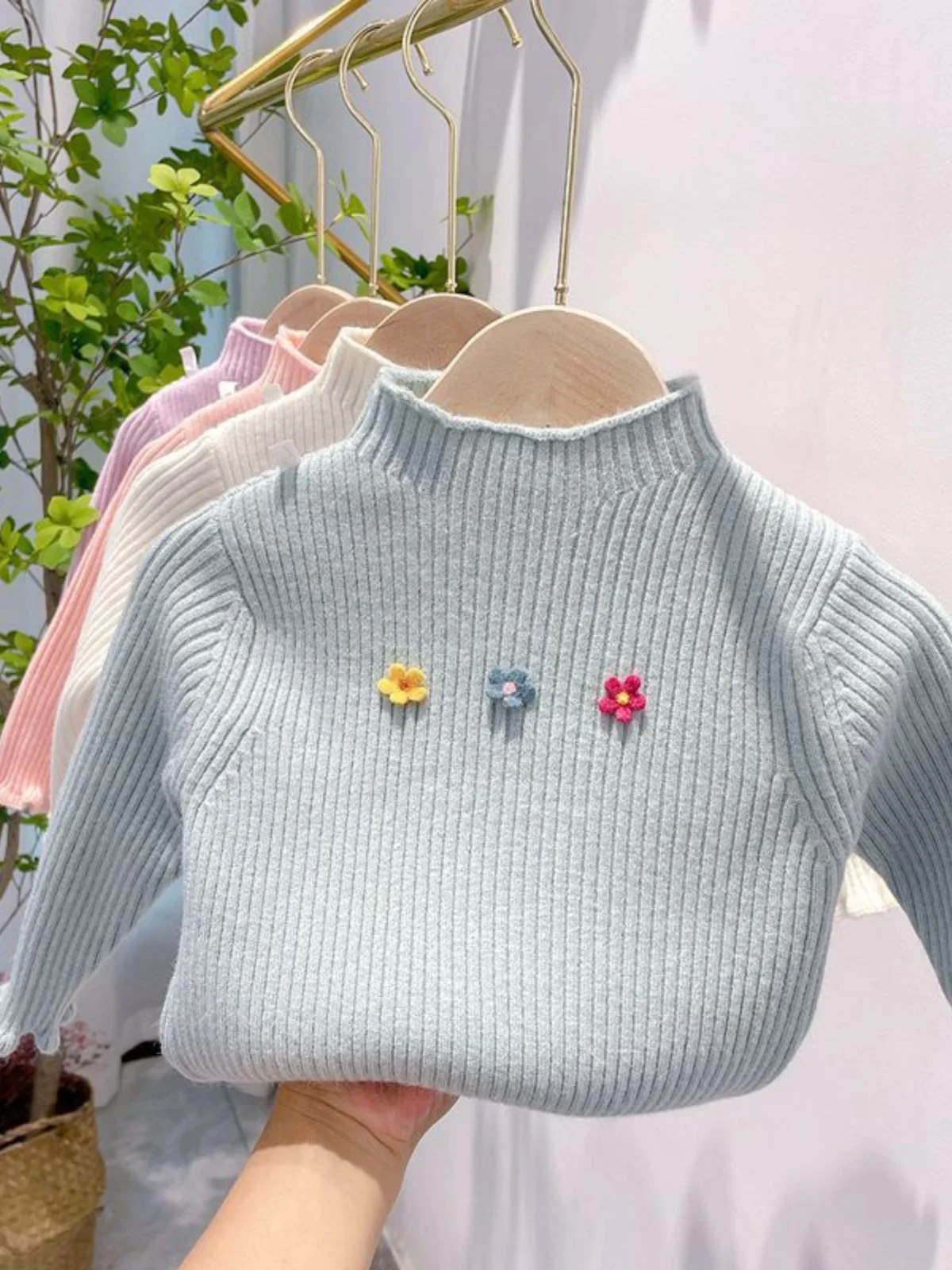 

Comfortable Knitted Sweater for Baby Girls Autumn Winter New Sle Warm Pure Color Overhead Long Sve Base irt