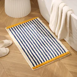 Tufting Blue Stripe Bathroom Mat Bathmat Long Living Room Carpet Bedside Rug Soft Bedroom Floor Tidy Pad Aesthetic Home Decor