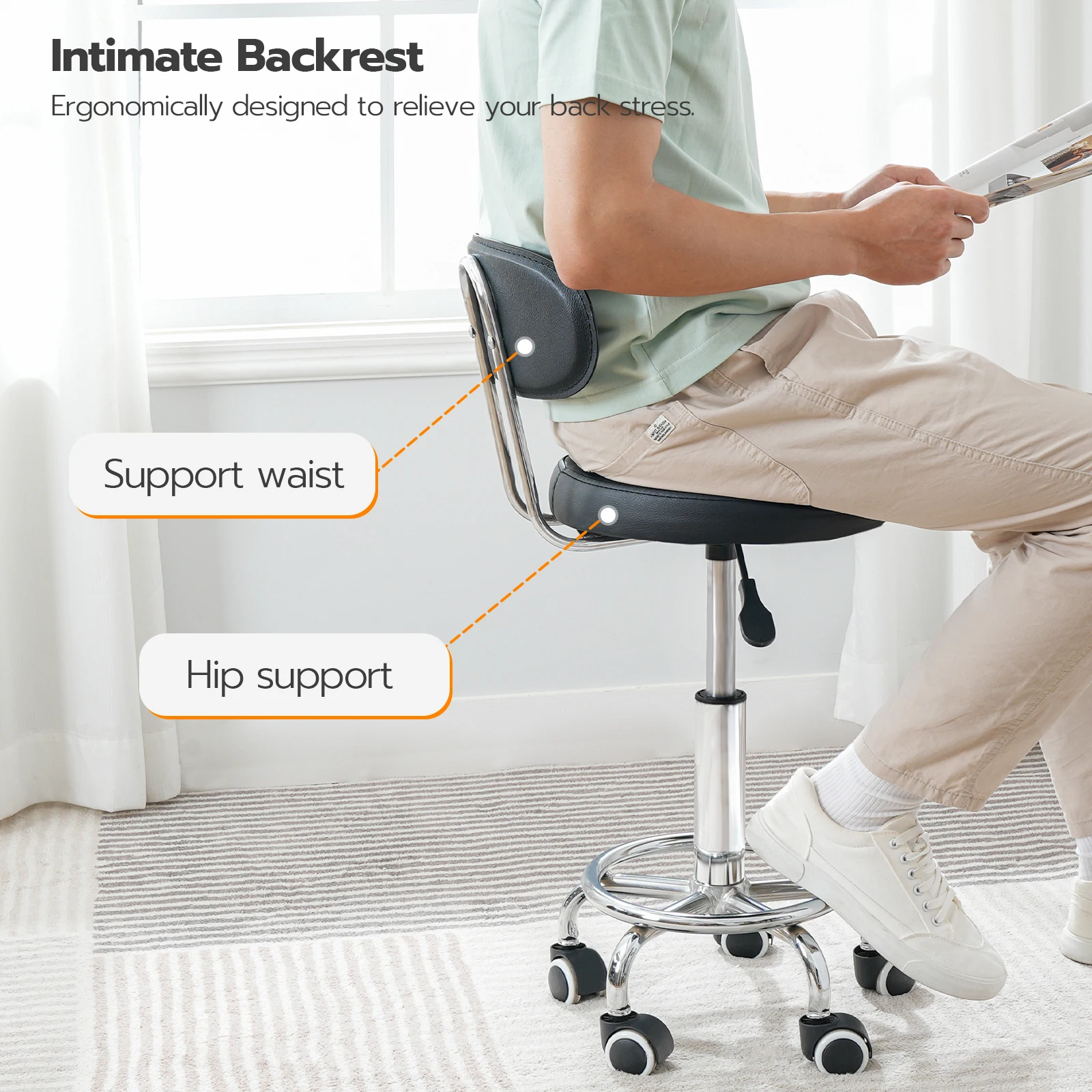 HOOBRO ارتفاع قابل للتعديل المتداول البراز 360 °   كرسي صياغة دوار كرسي مكتب متعدد الأغراض لمتجر الحلاقة