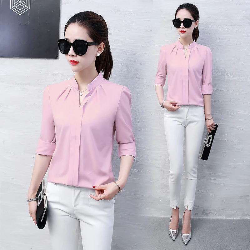 Women Shirt Chiffon Clothes Solid Color Long Sleeved Tops Autumn Winter Office Lady Blouse Slim Fitting Casual Shirt Plus Size