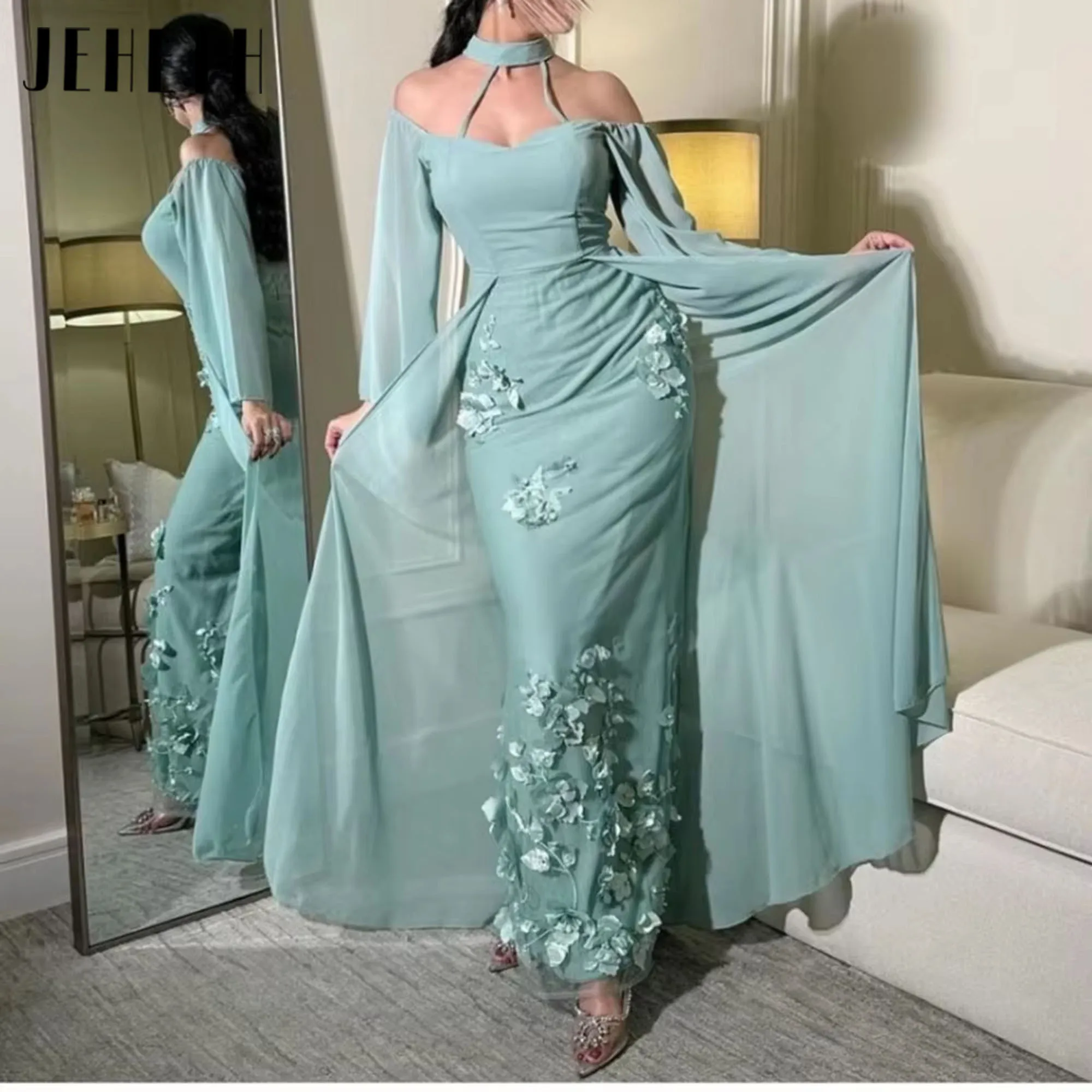 

JEHETH Flowers Off Shoulder Prom Dress Strapless Backless Wedding Party Gowns Customized Elegant Tulle Formal Occasion Dress