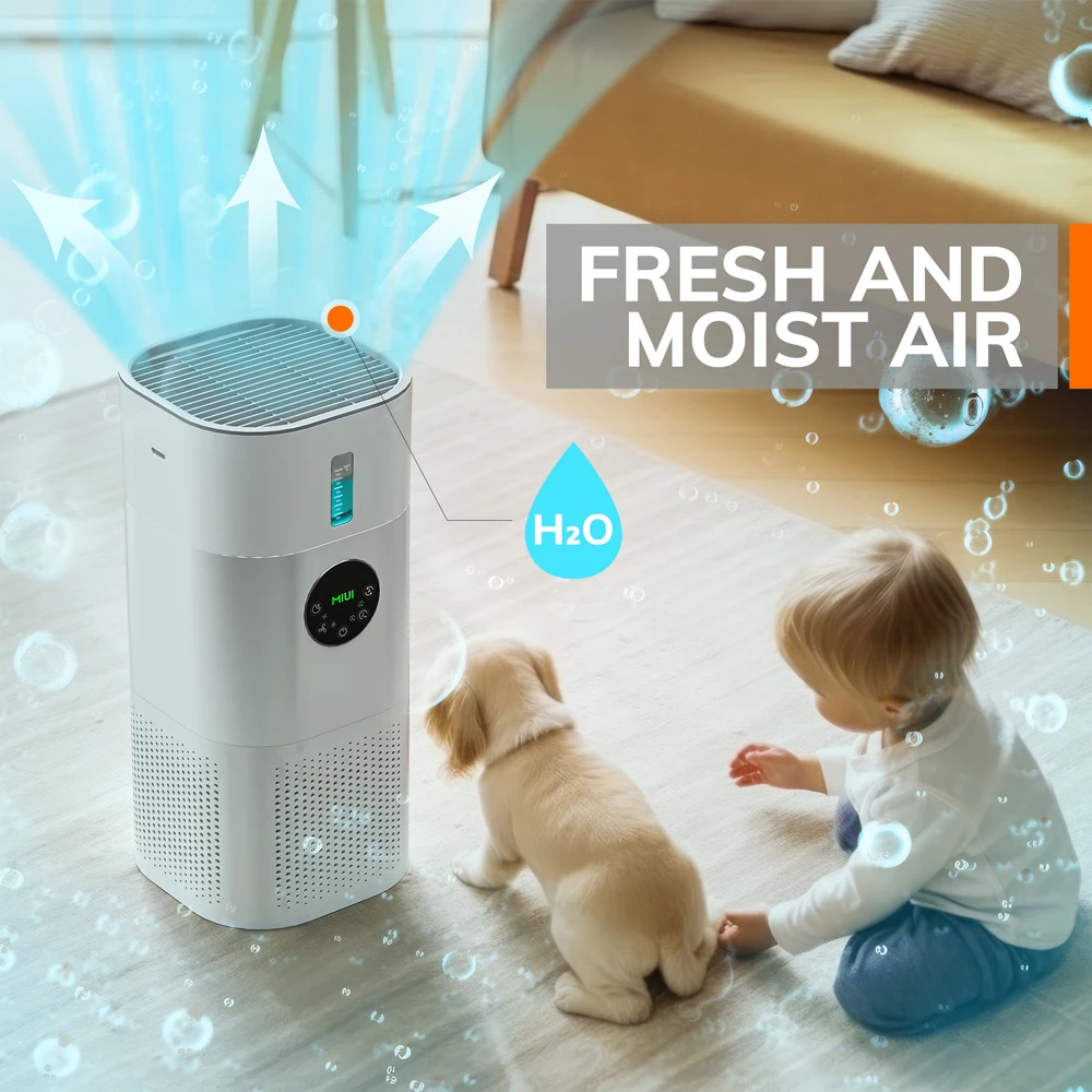 Air Purifier with Humidifier Combo for Home Allergies and Pets Hair, Smokers in Bedroom, H13 True HEPA Filter，2-in-1