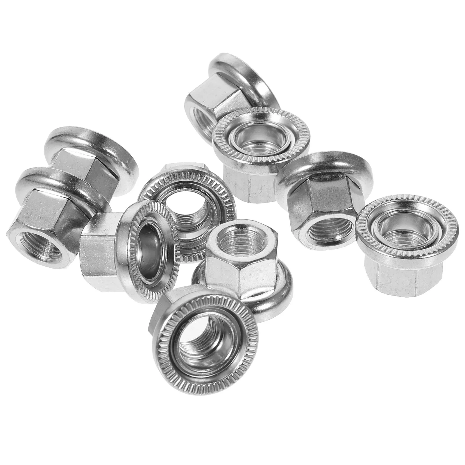 

10pcs Steel Wheel Axle Nuts Rust Resistant Universal Flanged Nuts For Bicycle Replacement Mountain Road Track Bikes