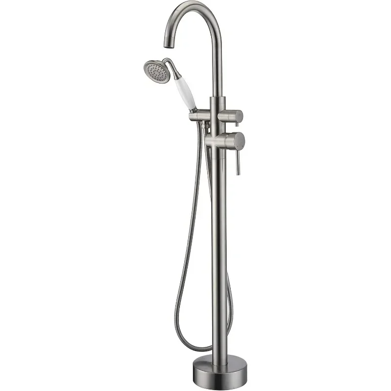 

Freestanding Bathtub Faucet Tub Filler Brushed Nickel High Flow Rate Floor Mounted Faucets with Hand Shower Mount