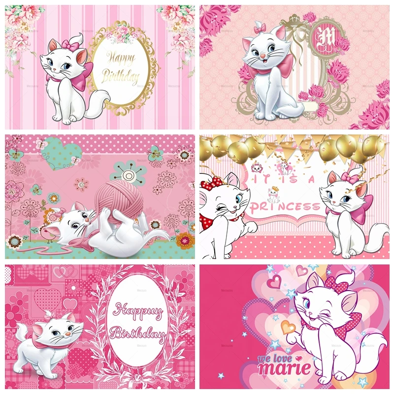 

Disney Marie Cat Baby Girls 1st Birthday Backdrops for Photography Baby Shower Party Decor Background Photo Photographic Props