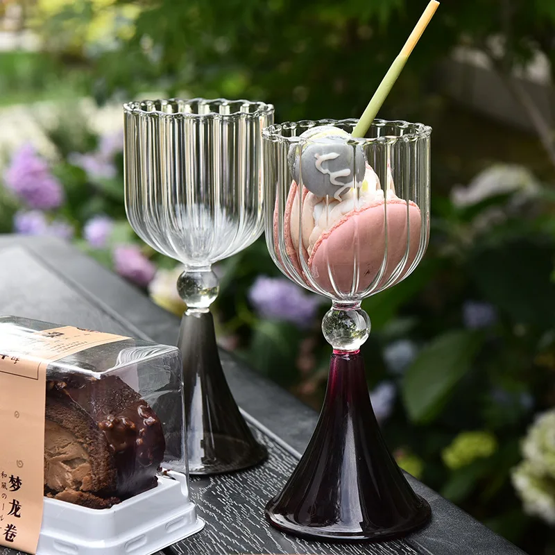 Creative Wine Glass Cup High Temperature Resistant Medieval Skirt Rim Goblet Ice Cream Juice Drink Dessert Celebrity Cocktail