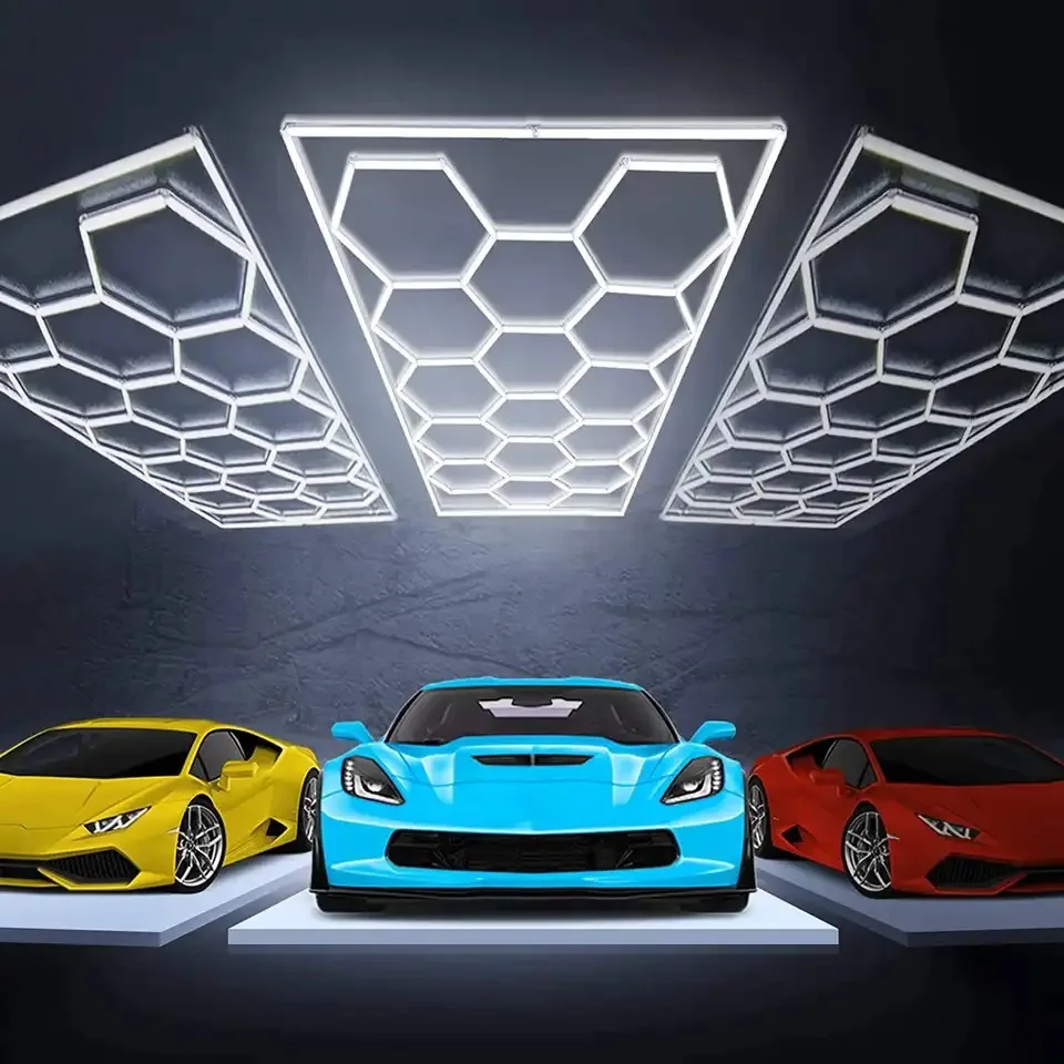 Professional Factory Customized Hexagon Led Light Workshop Honeycomb Garage Work Led Ceiling Light Car Detailing Lights