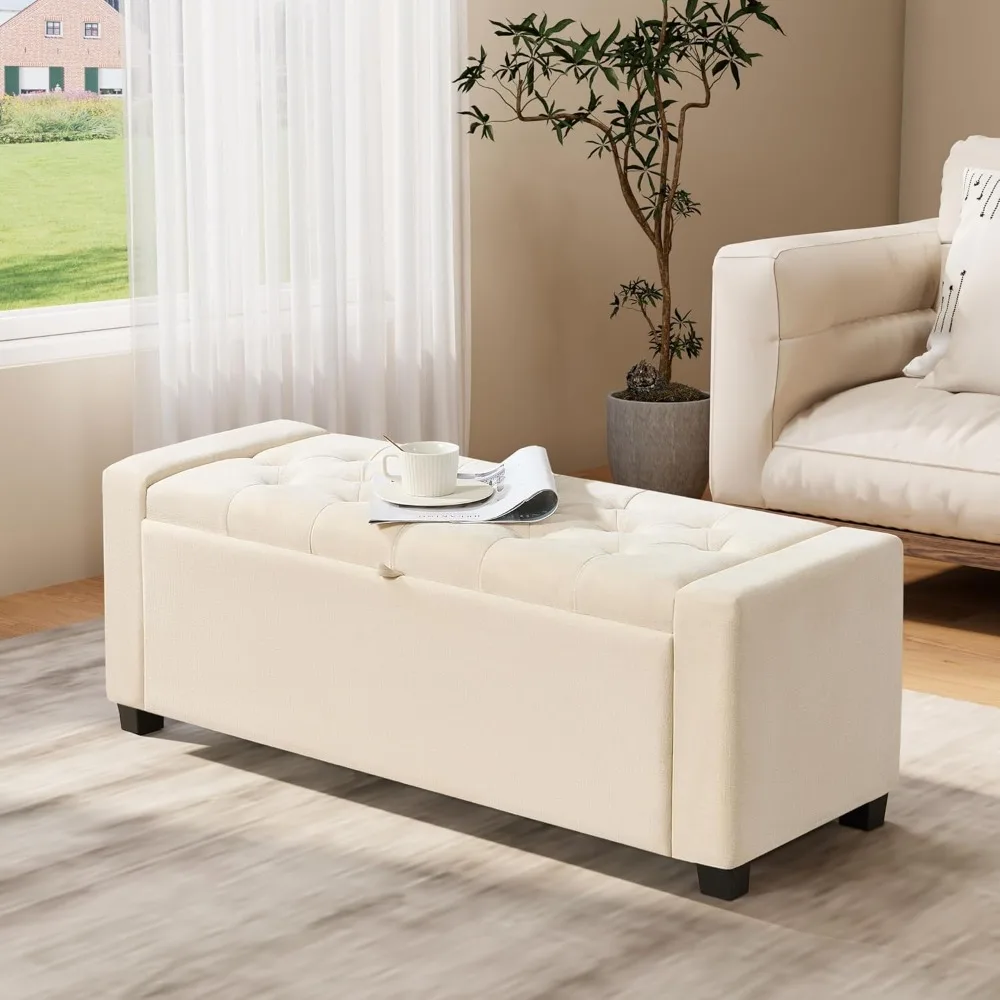 مسند تخزين مع مقعد معنقدة منجد، مفصل أمان، يدعم 350 رطلاً، مقعد مدخل لغرفة النوم وغرفة المعيشة #3