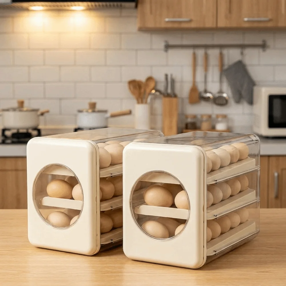 Visible 3 Tier Egg Storage Box Transparent PET Refrigerator Egg Organizer Large Capacity Dust-proof Egg Container Kitchen