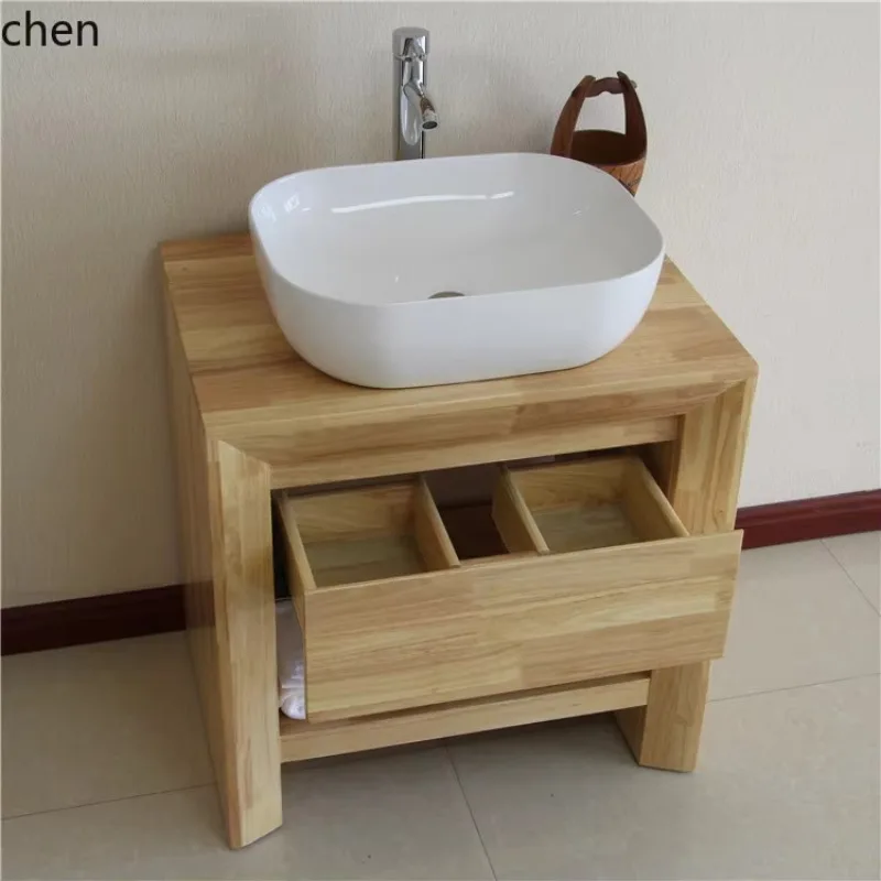 L22 Simple Counter Basin Solid Wood Bathroom Cabinet Combination Oak Bathroom Cabinet Floor Basin