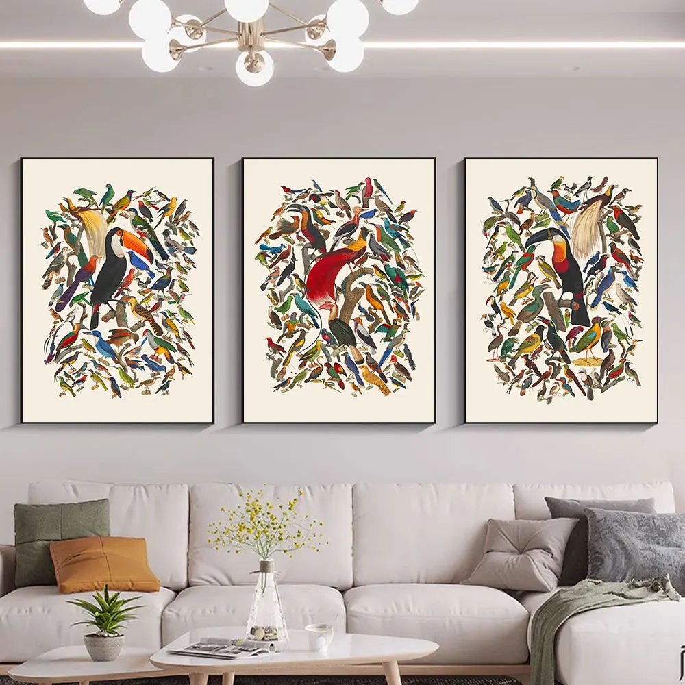 Canvas Print Painting Poster Baise Bird Pattern Modern Art Living Room Bedroom Porch Room Bed Sofa Background Home Wall Decor