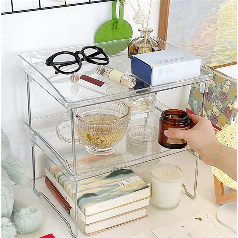 

Acrylic Transparent Desktop Storage Box Student Dormitory Office Storage Rack Household Foldable Heightening Rack