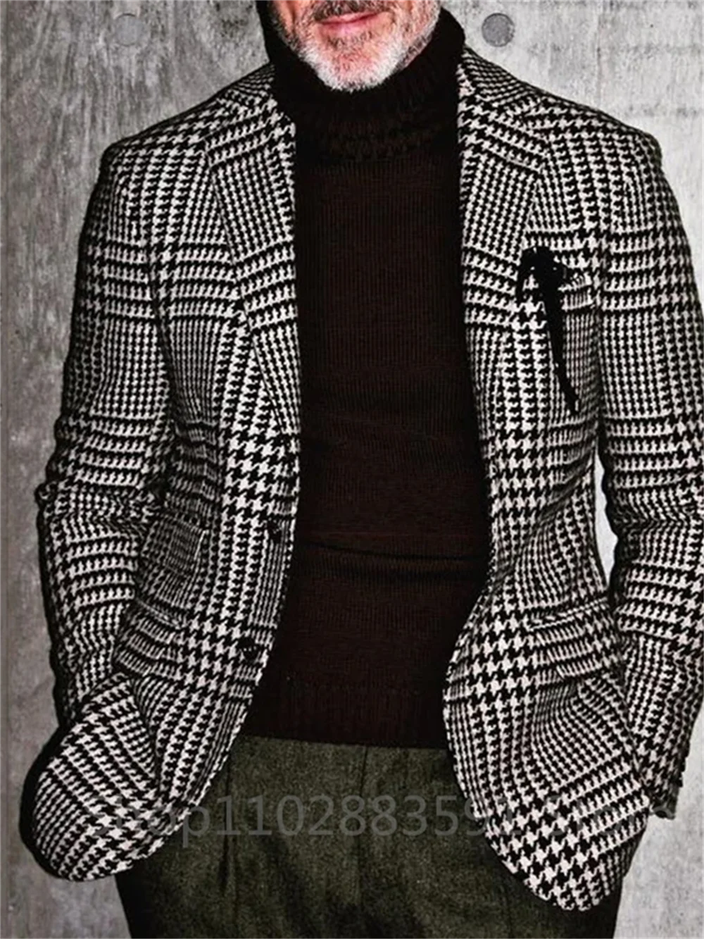 1 Pieces Men\'s Suits Jacket Fashion Houndstooth Notch Lapel One Coat Slim Fit Groom Tuxedos Only Blazer For Wedding Business