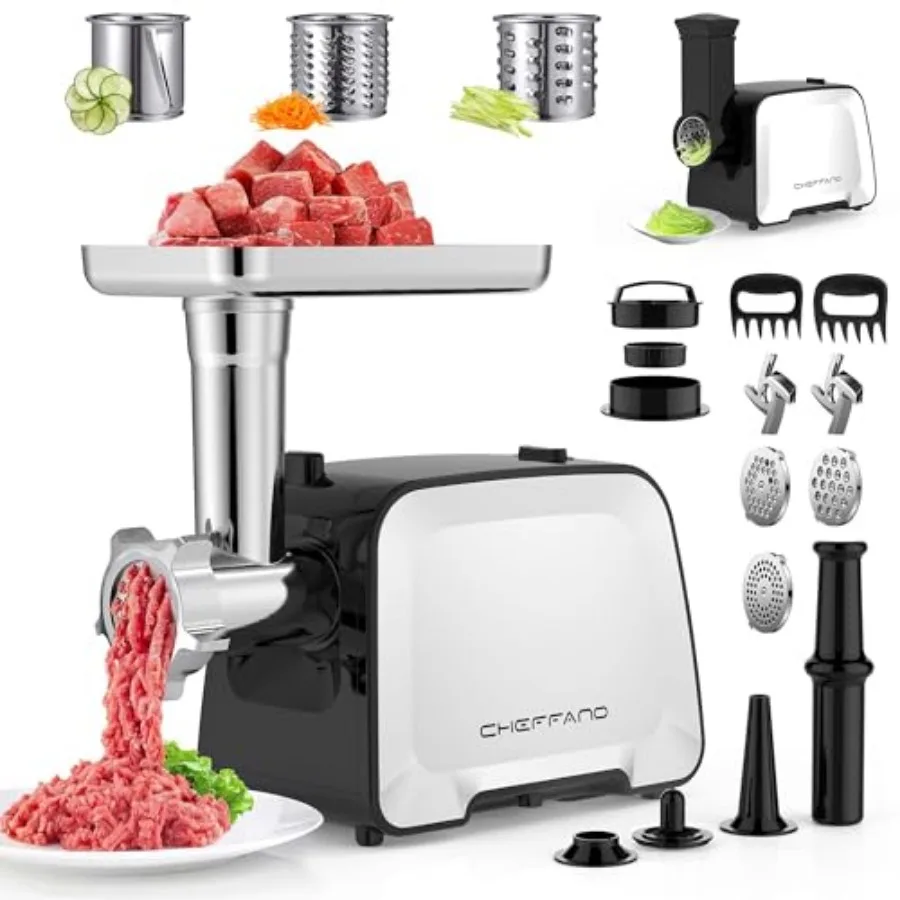 

Electric Meat Grinder 2000W Max Sausage Stuffer Maker Vegetable Cheese Grater with 3 Shredder Slicer Blades 2 Blades 3 Plates S