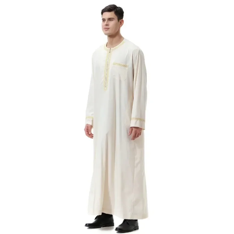 Ropa islámica musulmana para hombre, Kimono largo con cremallera, estampado de Jubba Thobe, abaya, caftán islámico, Dubai, ropa árabe