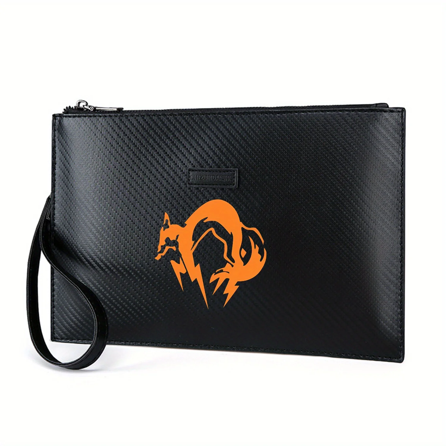 Fox lightning stylized orange silhouette Elegant Printed PU Men's Handbag Fashionable and Practical for Everyday Carry