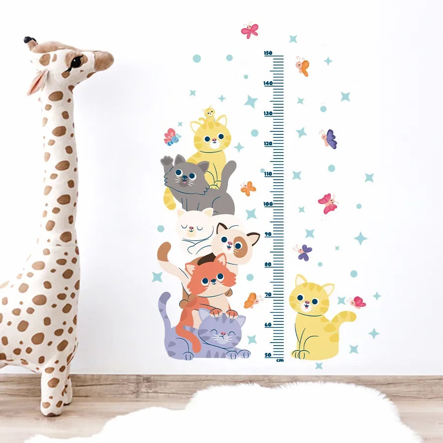 Cartoon Cat Height Measure Wall Sticker Height Growth Chart for Kids Rooms Nursery Wall Decor Classroom Ruler Sticker Decals