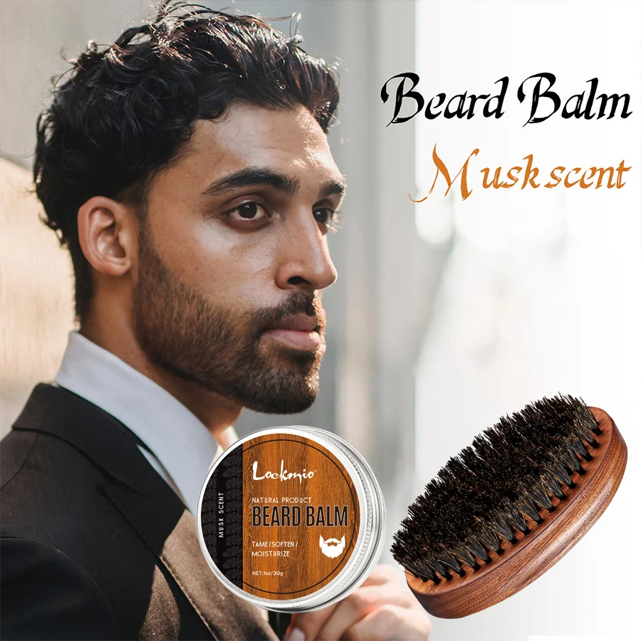 Natural Shea Butter Musk Scent Beard Balm With Coconut Oil And High Quality Brush Conditions Thickens Styles Smooths Beard Care