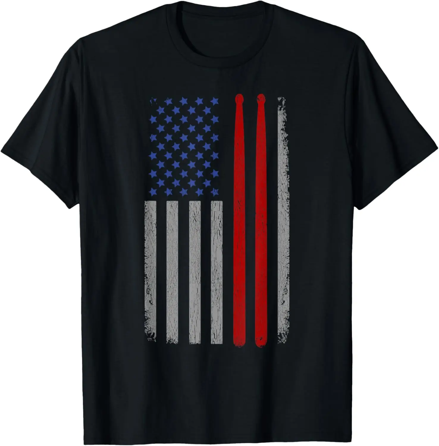 

Vintage Drum Sticks American Flag Funny Drummer Gift For Him T-Shirt