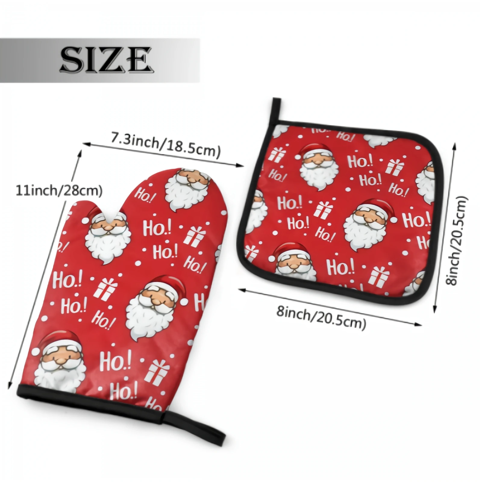 Christmas Santa Claus Oven Mitt and Pot holder Set Heat Resistant Non Slip Kitchen Glove with Inner Cotton Layer for Cooking BBQ