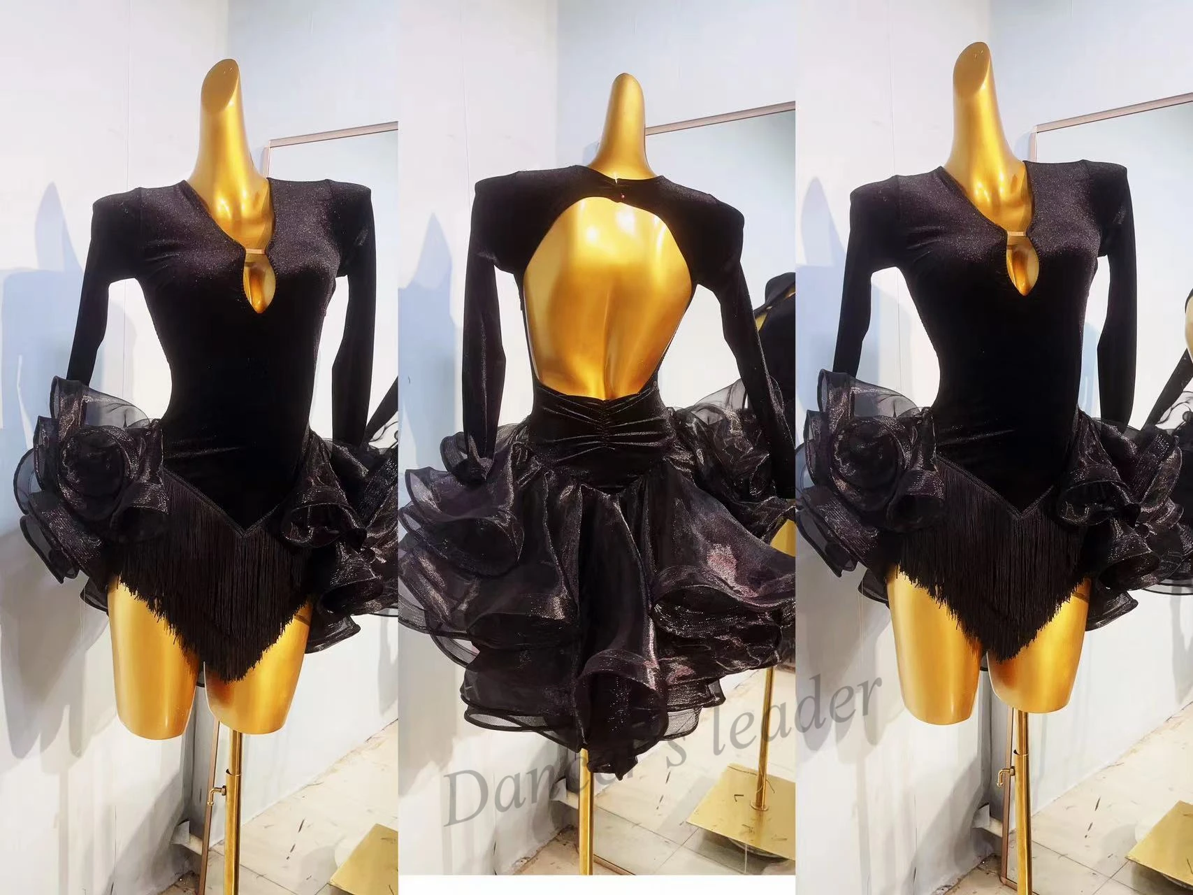 

Latin Dance dress High-end Custom Mesh Tassel Princess Dress Swing Samba Tango Female Adult Stage Professional Clothing