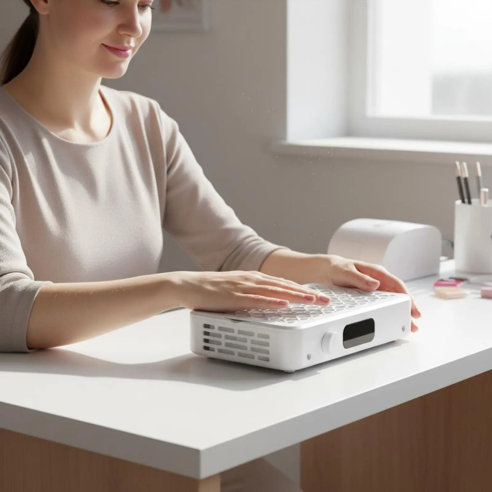 

Twin Fan Nail Particles Extractor Quiet Functioning Nail Particles Collector Cosmetic Appliance Attachable Cover Lighted Display