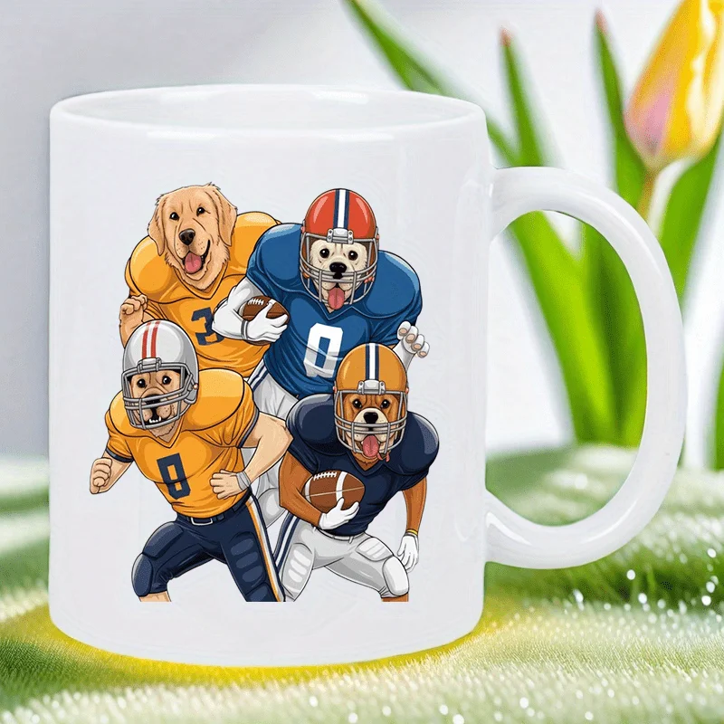 

Football Dog Squad Ceramic White Mug - Team Spirit Gift for Sports Fans, Reusable, Hand Wash Only, Multipurpose Use, No Electric