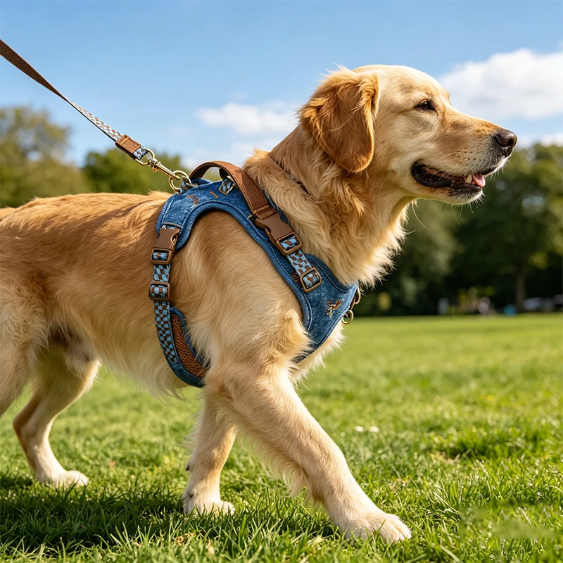 Arnés mezclilla para perros pequeños – Ajustable con correa - imagen 3