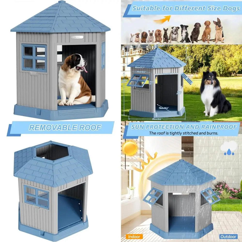 

Weatherproof Durable Dog House for Small to Medium Breeds, Indoor/Outdoor Use with Elevated Floor, Air Vents, Easy to Clean, Sui
