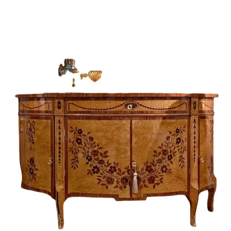 European-style villa foyer furniture luxury large apartment birch hand-carved decorative cabinet