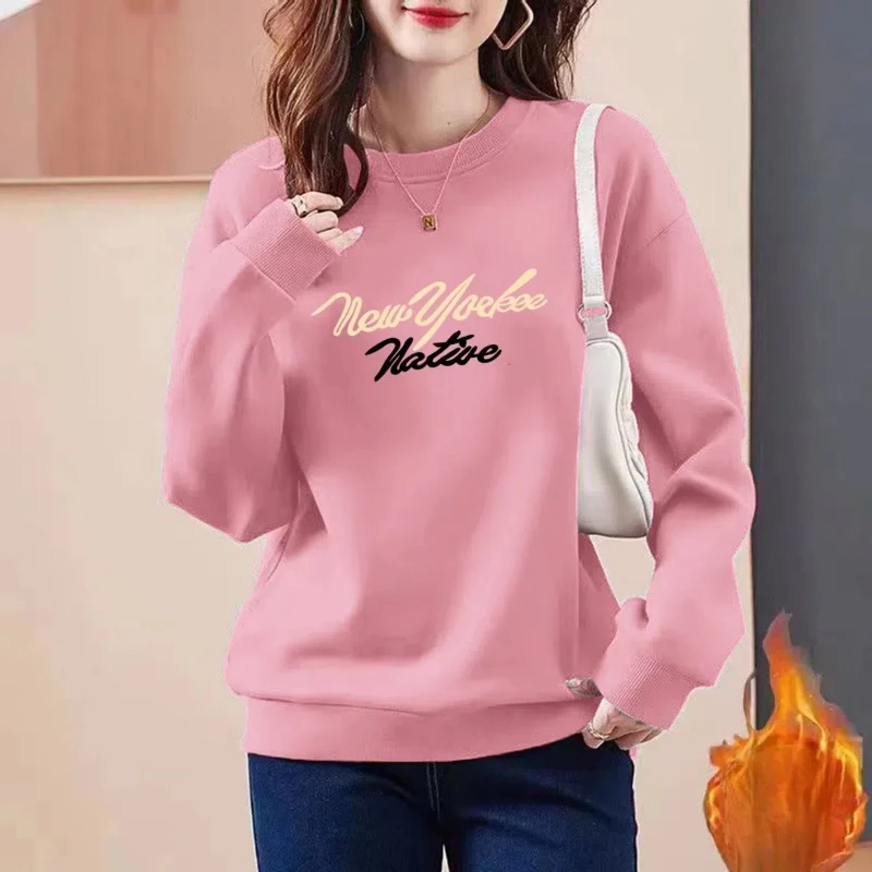 Women\'s Clothing Spring Autumn Crew Neck Flocking Lantern Long Sleeve Hoodies Letter Printing Fashionable Flattering Casual Tops