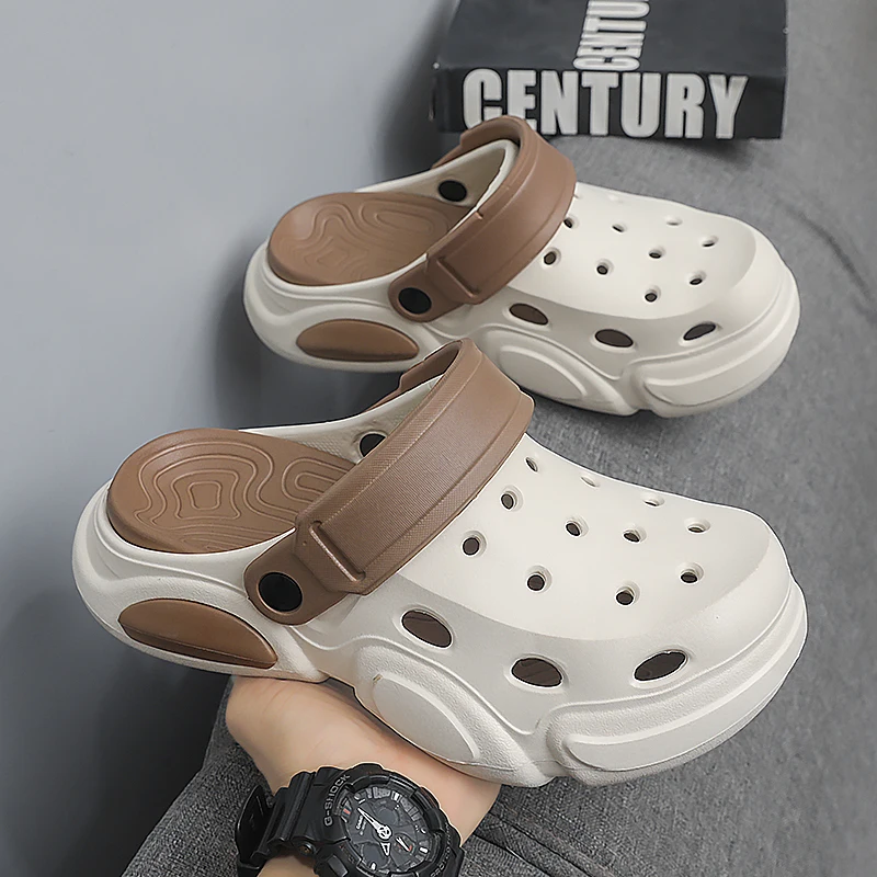 Summer Men's Thick-Soled Non-Slip Breathable Toe-Cap Sandals Garden Clogs Casual Beach Slippers Sandals