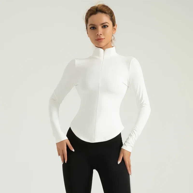 Veste de sport de yoga coupe couvertes pour femme, manteau de fitness à manches longues, survêtement à col montant en Y, fermeture éclair cachée, hiver