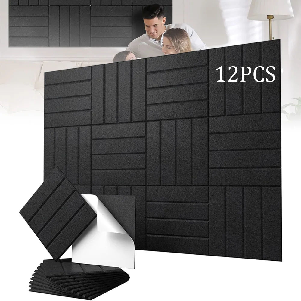 Panneaux muraux insonorisants, panneaux acoustiques en mousse haute densité, pour la réduction de l'écho et du bruit, décoration de bureau à domicile, lot de 12