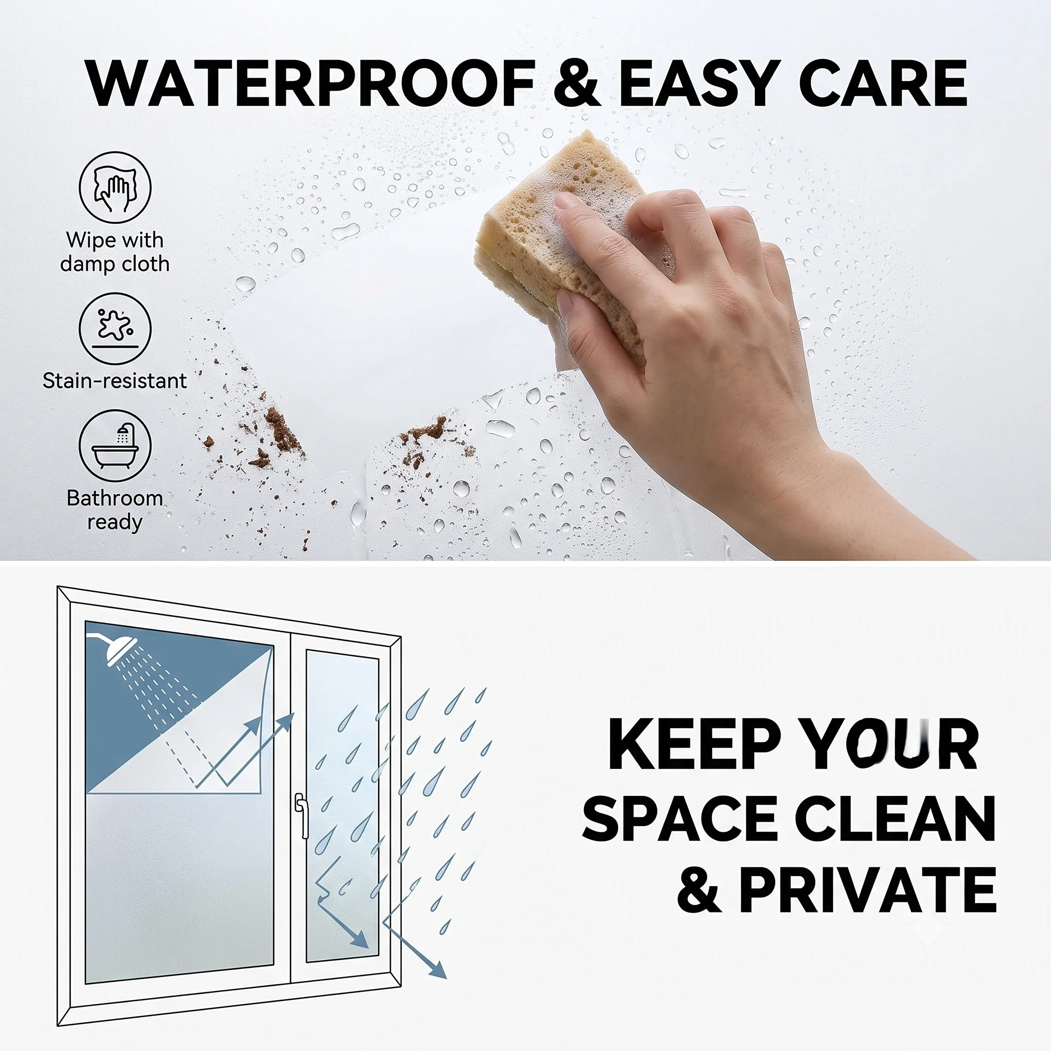 Frosted Self-Adhesive Window Film Opaque Privacy Glass Sticker Anti-UV Waterproof Matte Finish Removable No Residue