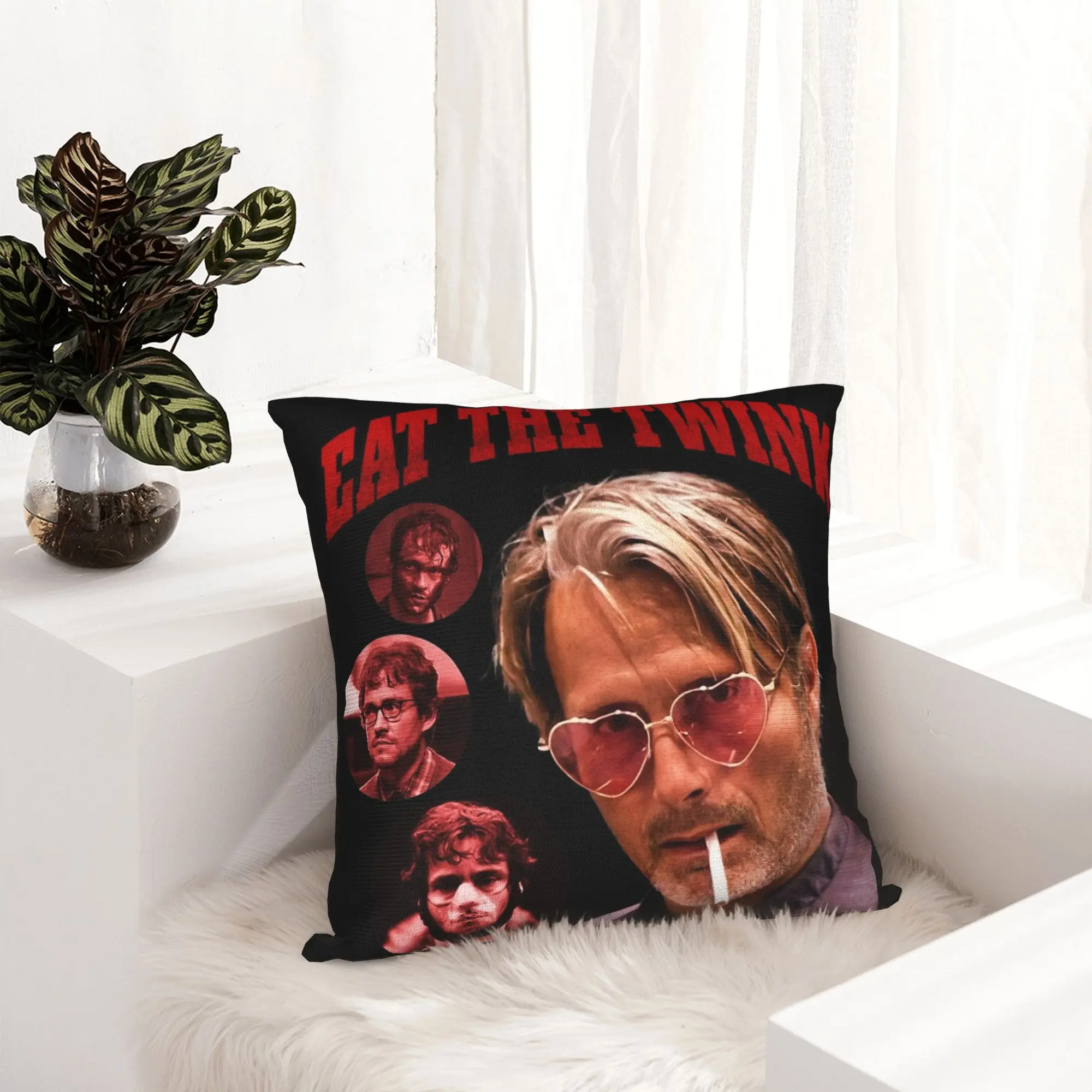 EAT THE TWINK Hannibal  Pillowcase Printing Fabric Cushion Cover Decorations Mads Mikkelsen Pillow Case Cover Home Square 45X45