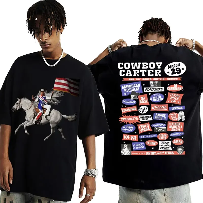 

Cowboy Riding Carter new album T-shirt Women's Men's Retro 100% cotton loose T-shirt Harajuku clothing Street men's T-shirt