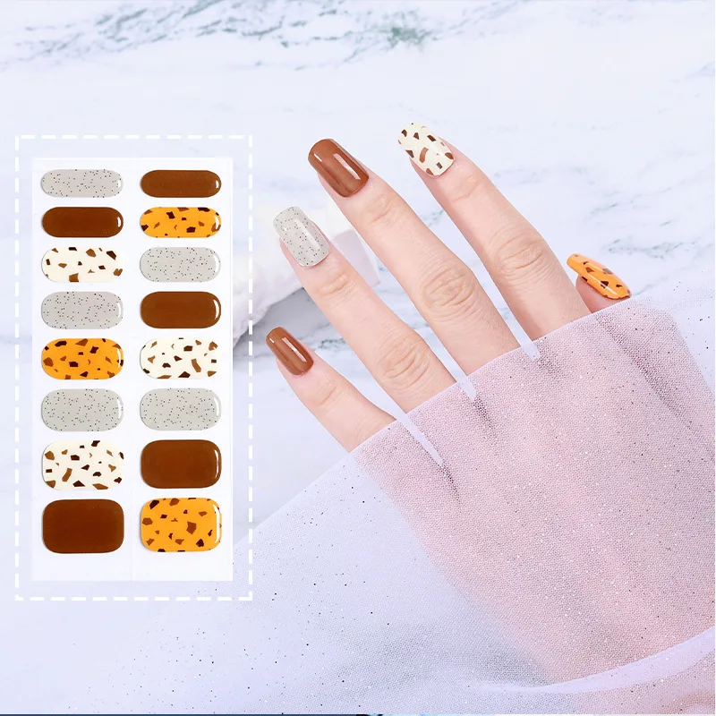 Adesivos adesivos para nail art, decoração de manicure, nail art, nail art, semi-polonês, 3d, dourado, fototerapia, 16 tiras