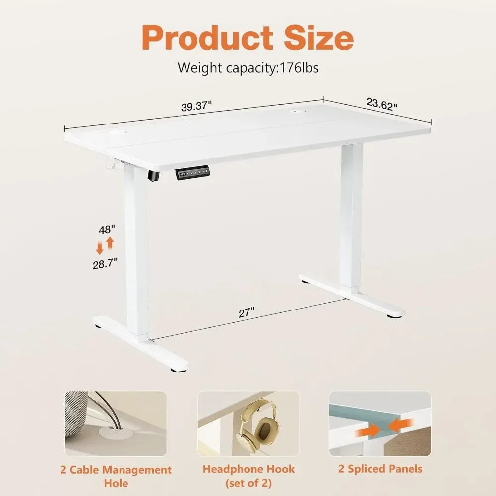 Altura ajustável Elétrica Standing Desk, Sente-se para Stand Up Desk com Splice Board, Rising Mesa do computador do escritório, 40x24"