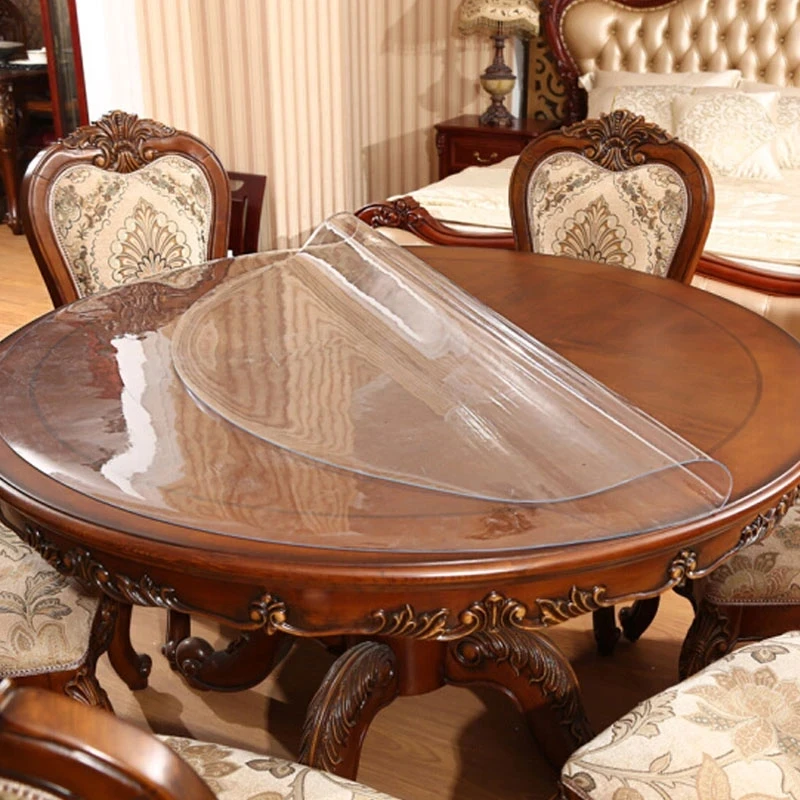 Waterproof Oilproof Round PVC Tablecloth able Cover Glass Soft Cloth Table Cover Home Kitchen Dining Room Placemat 1mm