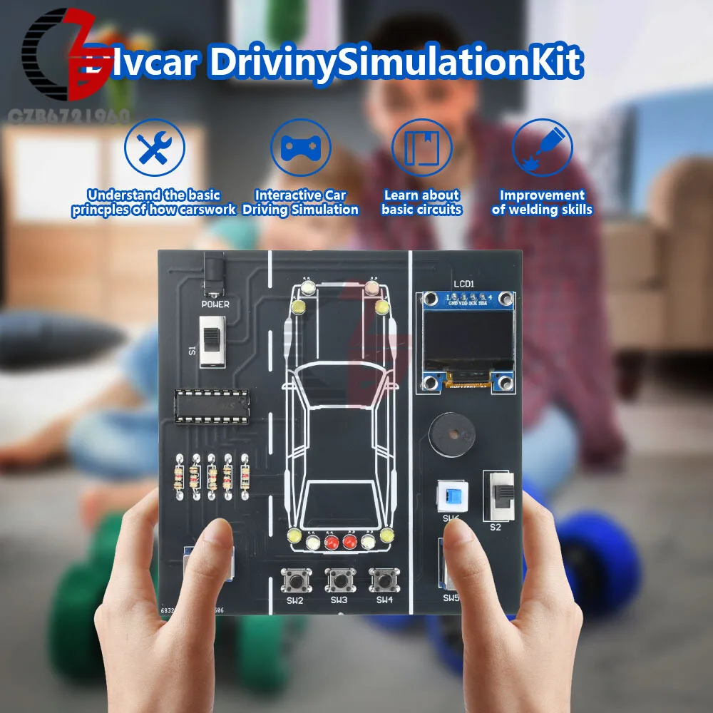 

DC 5V Car Driving Simulator DIY Parts DIY Soldering Practice Kit for Electronic Projects With LCD Display Screen DC 3.5×1.35mm