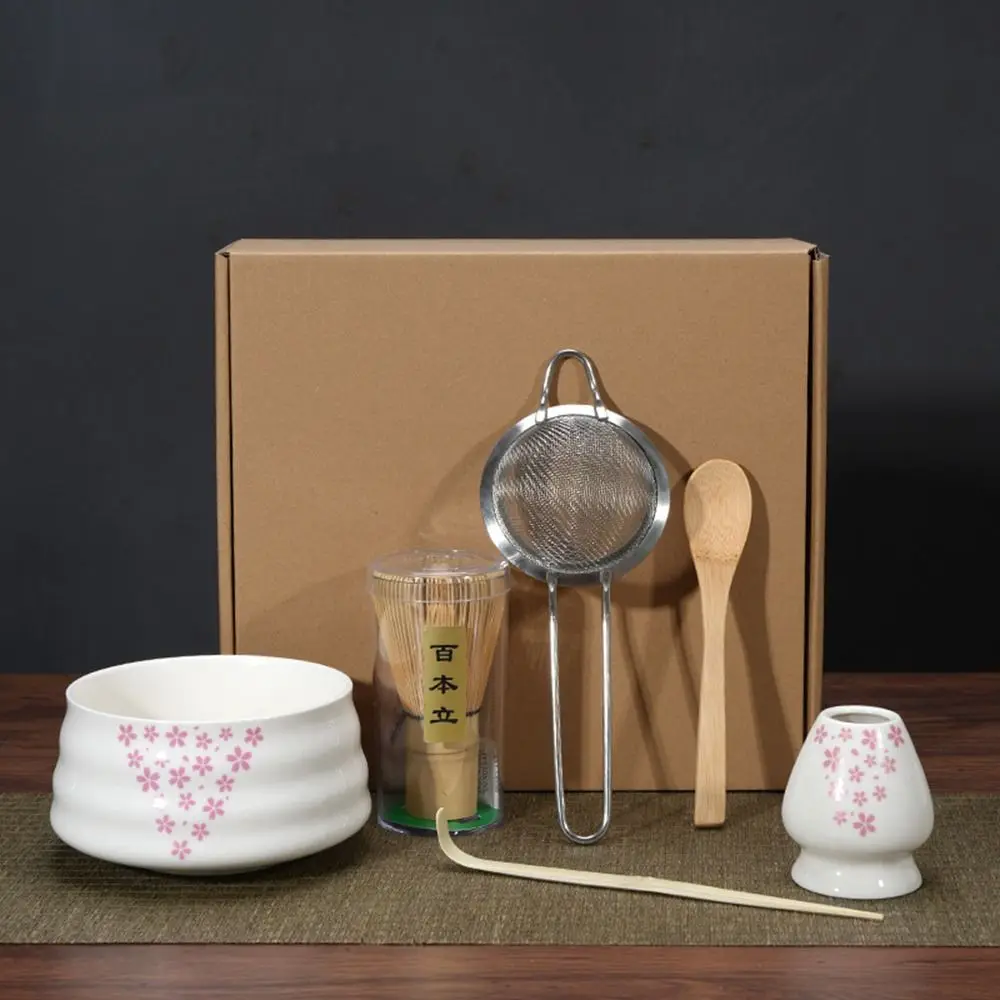 

6pcs New Bamboo Ceramic Japanese Matcha Tea Set Reusable Food Grade Match Bowl Safe Japanese Chasen Stirring